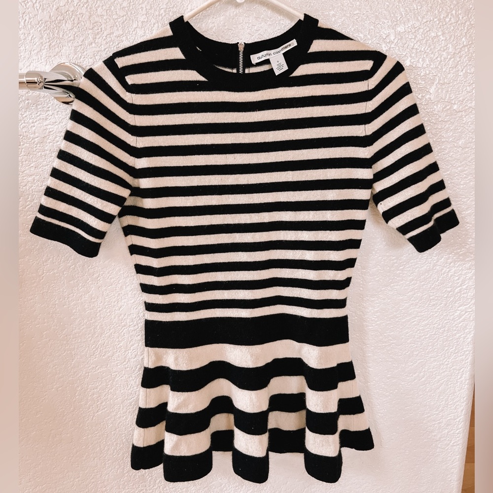 100% Cashmere peplum Striped sweater size small